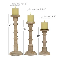 Natural Mango Wood Pillar Candle Holders, Set of 3