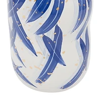 Blue and White Feather Stroke Ceramic Vase, 13 in.