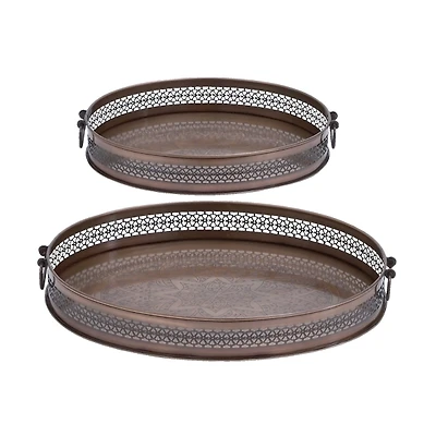 Engraved Metal Mandala Trays, Set of 2
