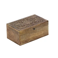 Brown Mango Wood Carved Boxes, Set of 3