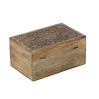 Brown Mango Wood Carved Boxes, Set of 3