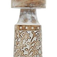 White Washed Floral Wood Candle Holders, Set of 3