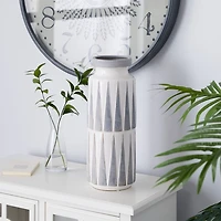 White and Gray Geometric Triangle Vase, 17 in.
