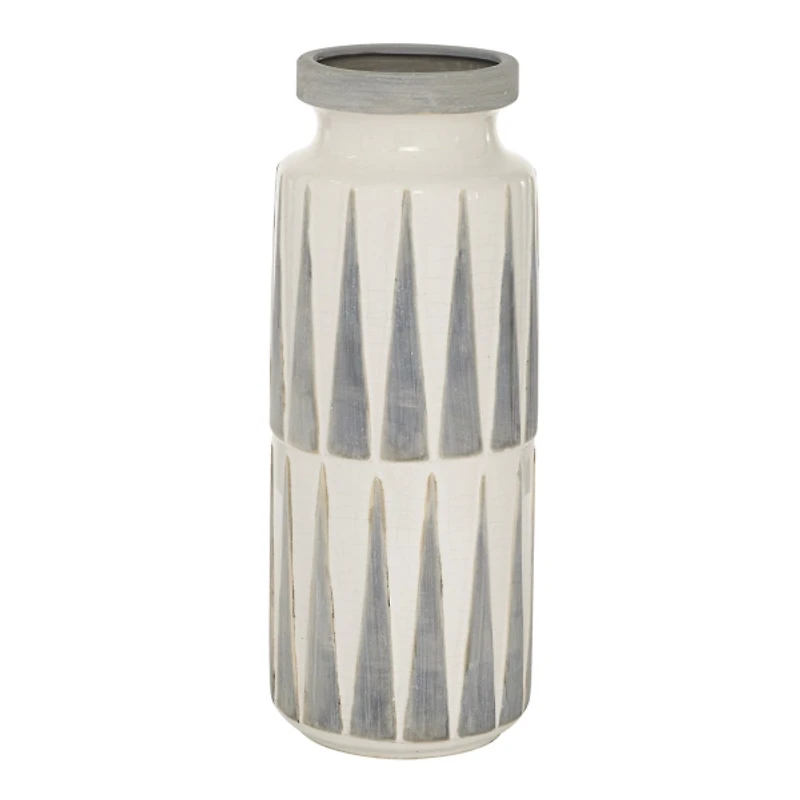 White and Gray Geometric Triangle Vase, 17 in.