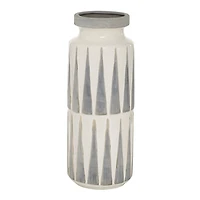 White and Gray Geometric Triangle Vase, 17 in.