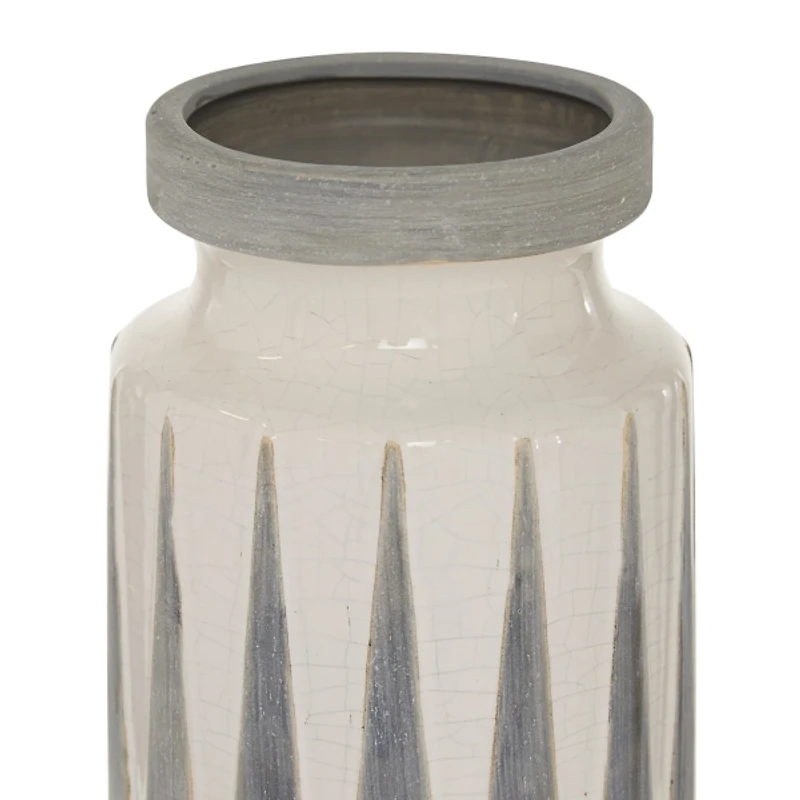 White and Gray Geometric Triangle Vase, 17 in.