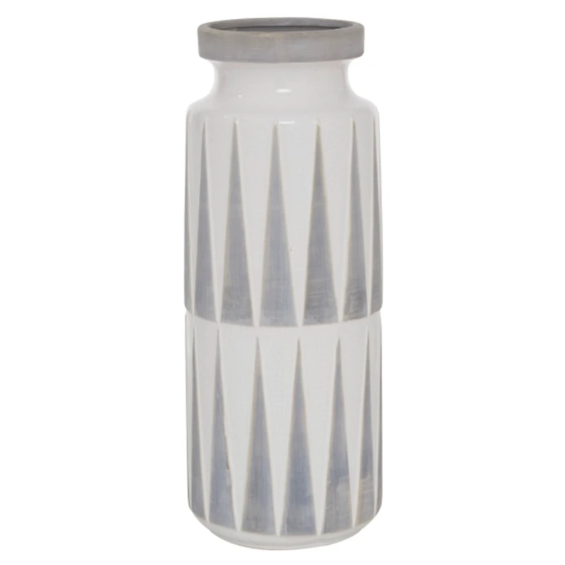 White and Gray Geometric Triangle Vase, 17 in.