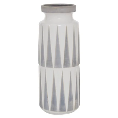 White and Gray Geometric Triangle Vase, 17 in.