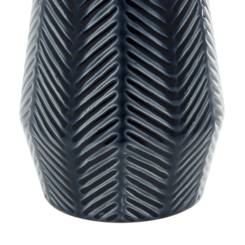 Navy Carved Chevron Ceramic Vases, Set of 2