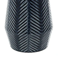 Navy Carved Chevron Ceramic Vases, Set of 2