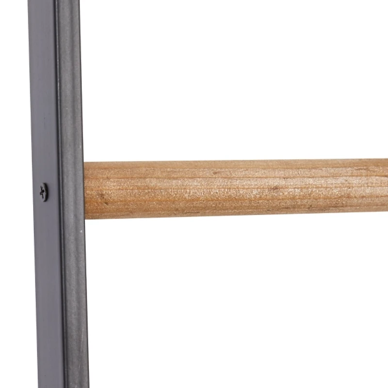 Metal and Fir Wood Leaning Ladder with Hooks