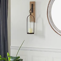 Hanging Lantern Fir Wood and Iron Sconce