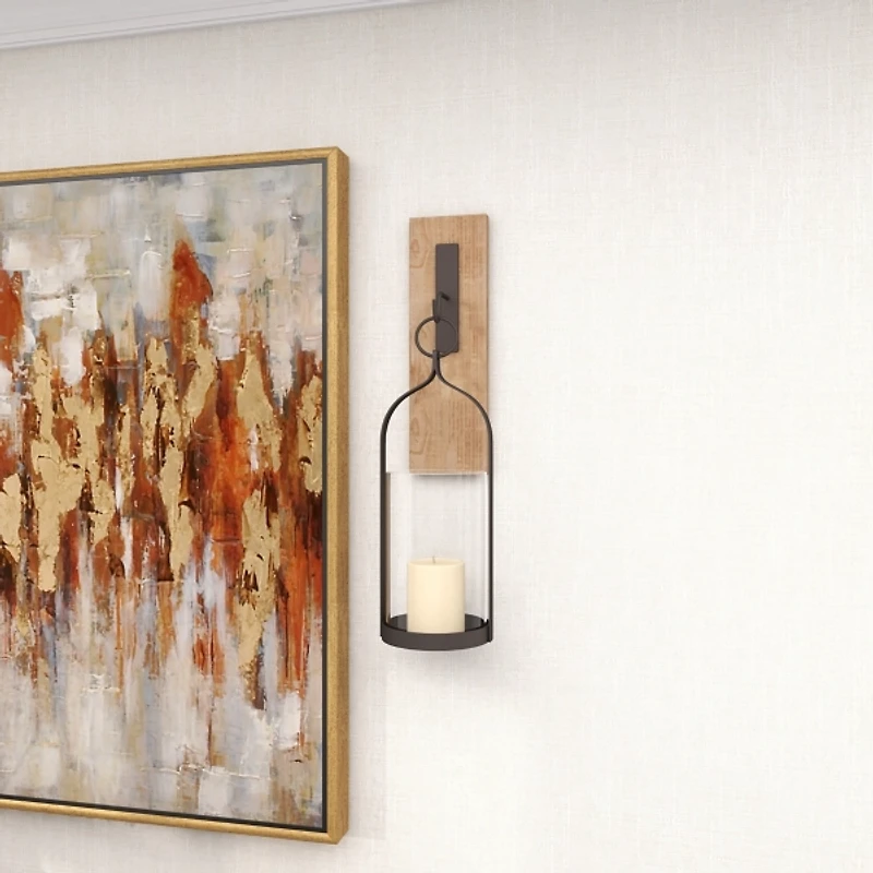 Hanging Lantern Fir Wood and Iron Sconce