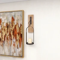 Hanging Lantern Fir Wood and Iron Sconce