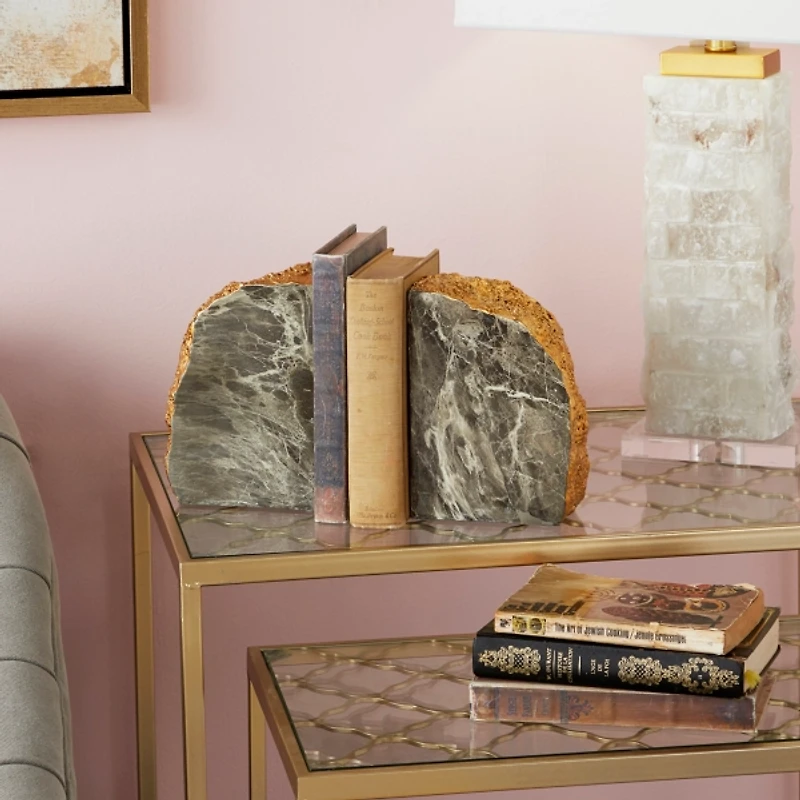 Gray and Gold Marble Geode Bookends, Set of 2
