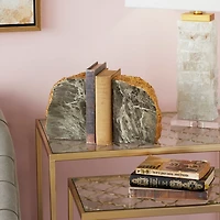 Gray and Gold Marble Geode Bookends, Set of 2