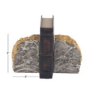 Gray and Gold Marble Geode Bookends, Set of 2