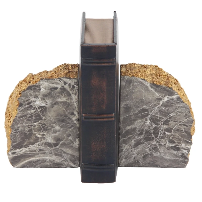 Gray and Gold Marble Geode Bookends, Set of 2
