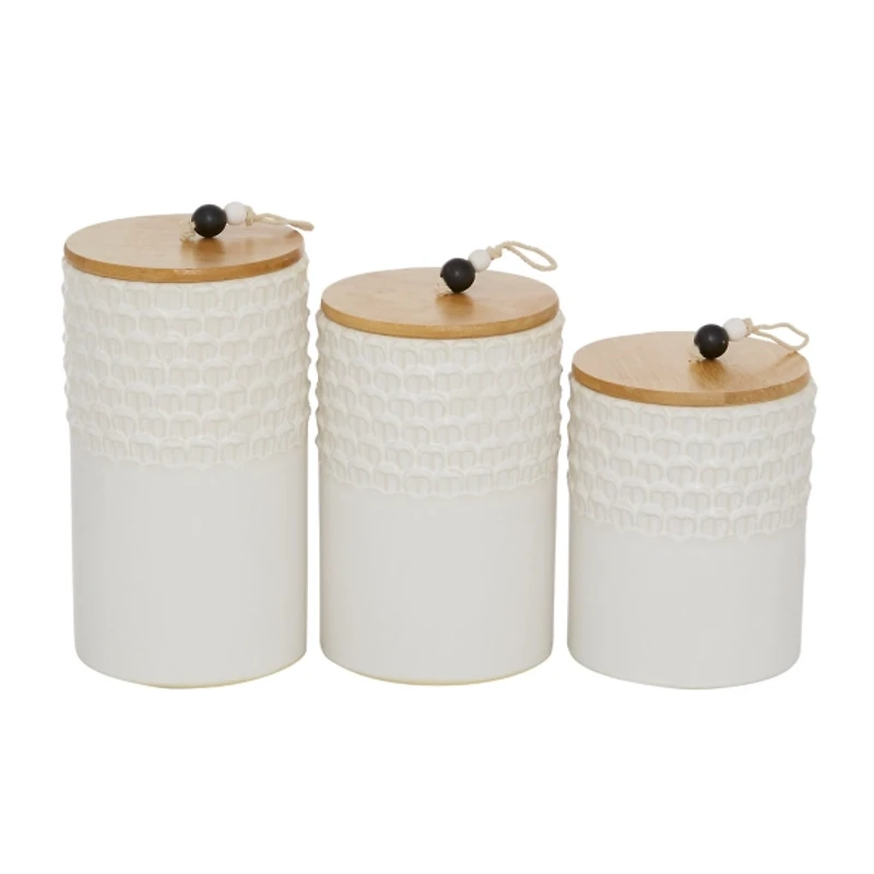 French White Scalloped Canisters, Set of 3