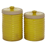 Mustard Ribbed Stoneware Jars, Set of 2