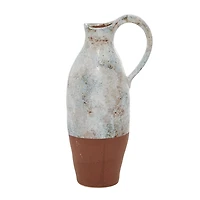 White and Rust Brown Ceramic Vase, 14 in.