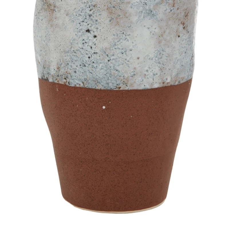White and Rust Brown Ceramic Vase, 14 in.