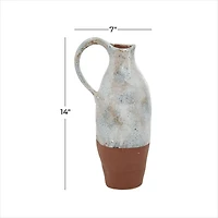 White and Rust Brown Ceramic Vase, 14 in.
