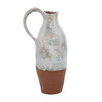 White and Rust Brown Ceramic Vase, 14 in.