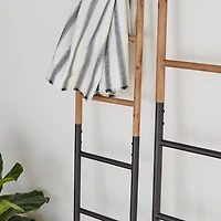Light Brown Wood and Black Metal Ladders, Set of 2