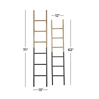Light Brown Wood and Black Metal Ladders, Set of 2