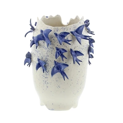 White Ceramic Coastal Vase, 12 in.