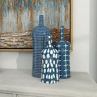 Blue Stoneware Vases, Set of 3