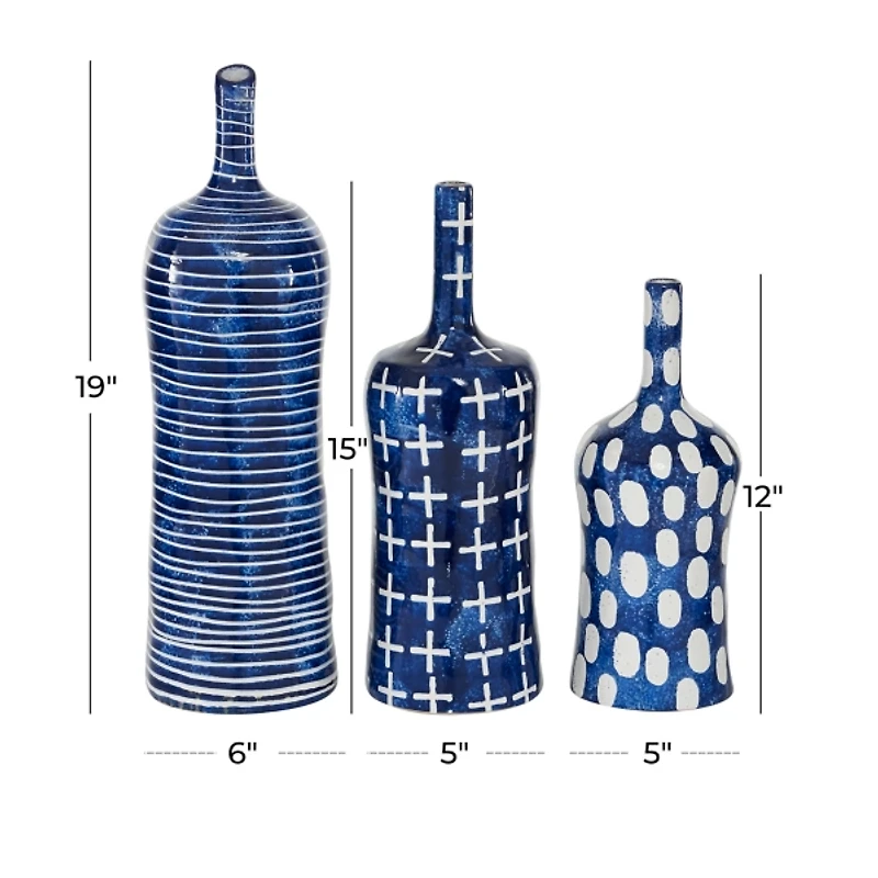 Blue Stoneware Vases, Set of 3