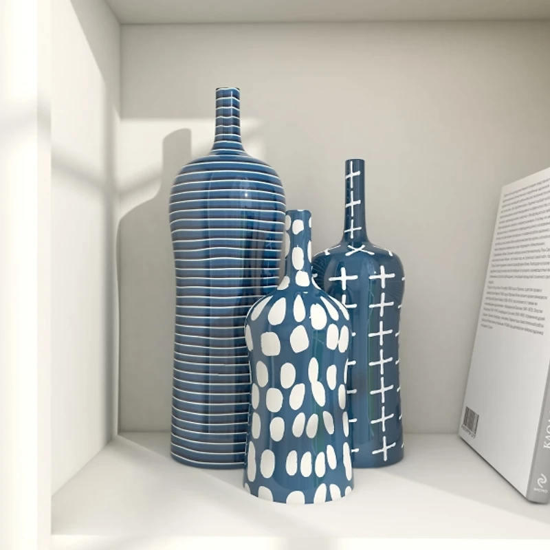 Blue Stoneware Vases, Set of 3