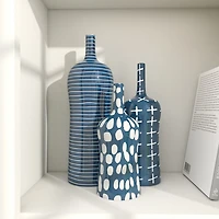 Blue Stoneware Vases, Set of 3