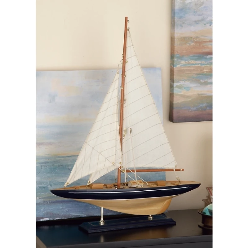 Beige Wood Coastal Sailboat, 21 in.