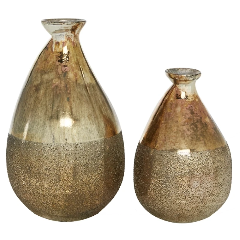 Golden Rustic Blown Glass Bulb Vases, Set of 2