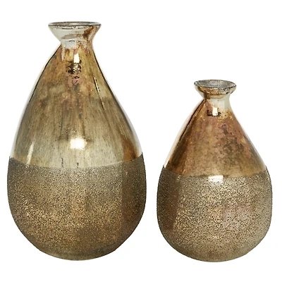 Golden Rustic Blown Glass Bulb Vases, Set of 2
