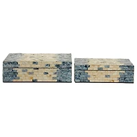 Blue and Tan Wood Capiz Shell 2-pc. Box Set