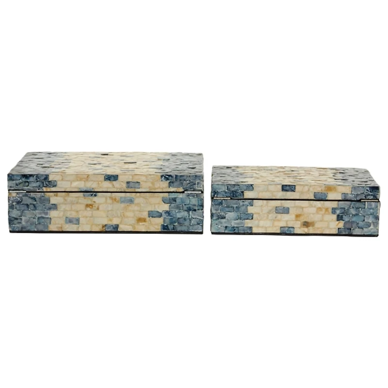 Blue and Tan Wood Capiz Shell 2-pc. Box Set