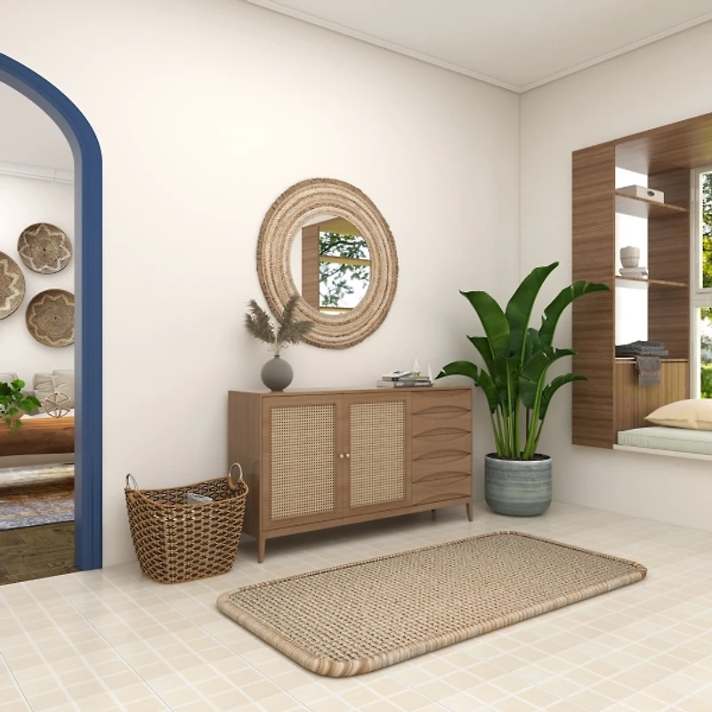 Natural and Black Seagrass Diamond Weave Basket