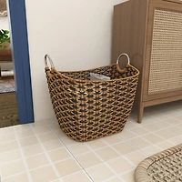 Natural and Black Seagrass Diamond Weave Basket