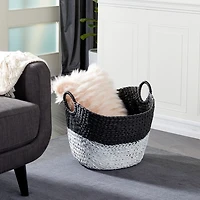 Black and White Seagrass Ring Handle Basket