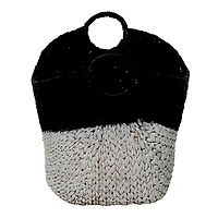 Black and White Seagrass Ring Handle Basket