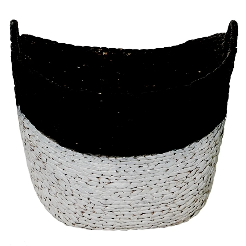 Black and White Seagrass Ring Handle Basket