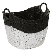 Black and White Seagrass Ring Handle Basket