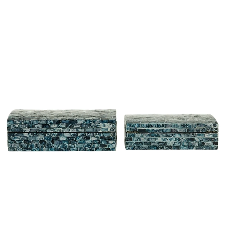 Blue Mother of Pearl Coastal Boxes, Set of 2