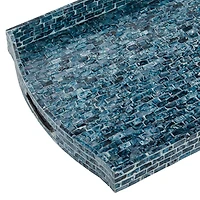 Coastal Blue Wood and Oyster Shell Trays, Set of 2