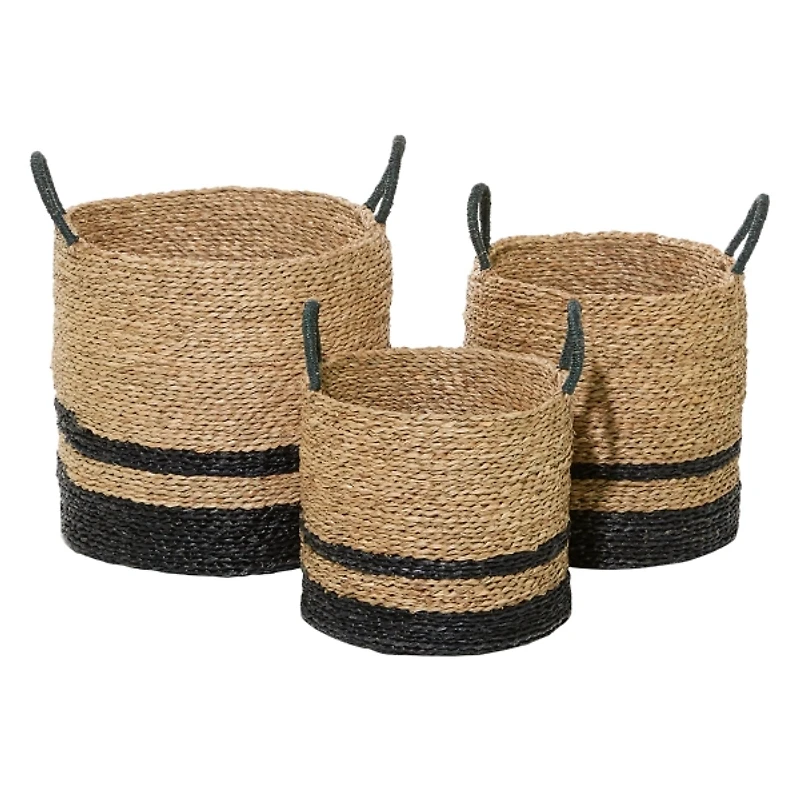 Black Stripe Sea Grass Baskets, Set of 3