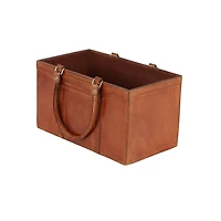 Camel Rustic Leather Magazine Rack Basket